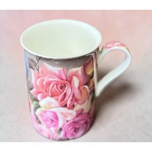 Stechcol Gracie Bone China Floral Pink Rose Coffee Mug Tea Cup 10 oz Flowers VTG